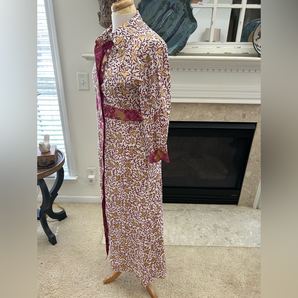 Oliphant Maxi In Marchesa Wine, Gold Foil Cotton Shirt Dress - Picture 9 of 14
